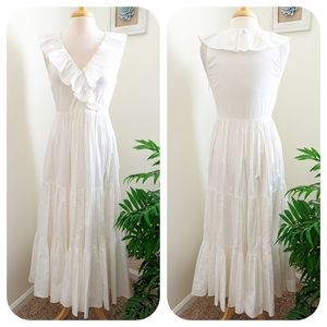 Kate Spade Poplin Ruffle V Neck Sleeveless Tiered Maxi Dress White Size 8